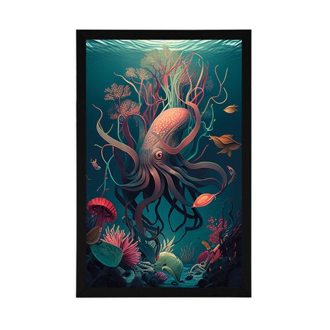 POSTER SURREALISTISCHER TINTENFISCH - UNTERWASSERWELT - POSTER