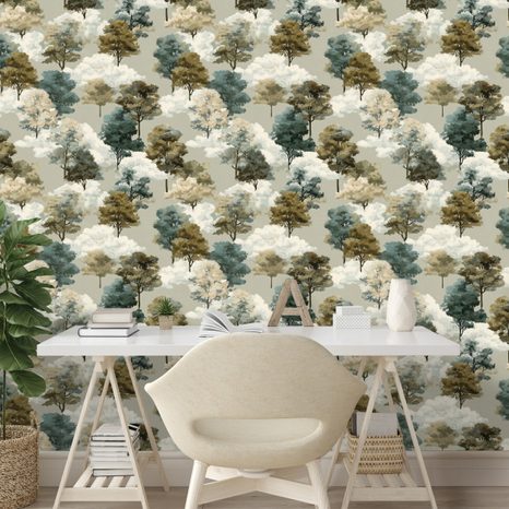 TAPETA AKVARELOVÉ STROMY V ZEMITÝCH TÓNECH - VZOROVANÉ TAPETY - TAPETY