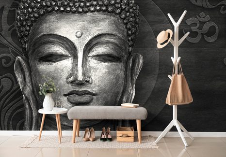 SELBSTKLEBENDE TAPETE GESICHT VON BUDDHA IN SCHWARZ-WEISS - TAPETEN - 🔥 TOTALAUSVERKAUF