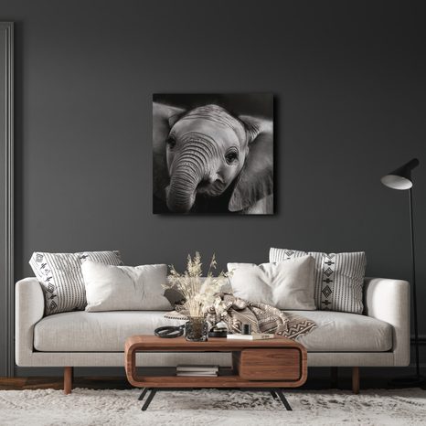 WANDBILD SCHWARZ-WEISSES PORTRÄT EINES ELEFANTEN - BILDER VON ELEFANTEN - BILDER