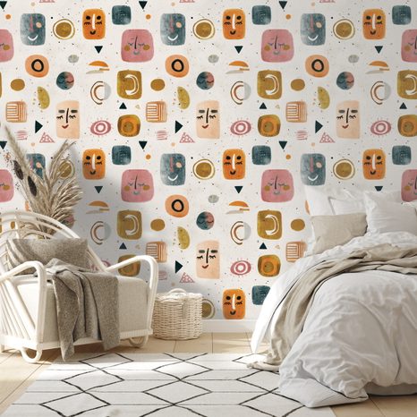 TAPETA ABSTRAKTNÍ TVÁŘE A GEOMETRIE - DĚTSKÉ TAPETY - TAPETY