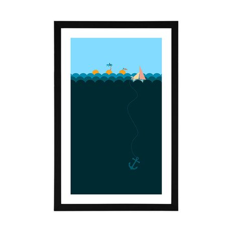 PLAGÁT S PASPARTOU ČAROVNÉ MORE S LOĎKOU - MOTÍVY Z NAŠEJ DIELNE - PLAGÁTY