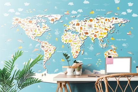 SAMOLEPÍCÍ TAPETA DĚTSKÁ MAPA SE ZVÍŘÁTKY - SAMOLEPÍCÍ TAPETY - TAPETY