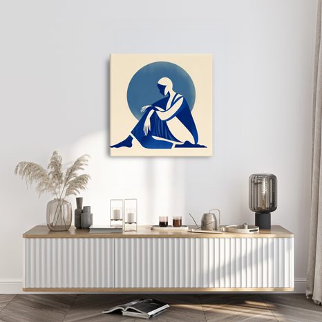 WANDBILD MEDITATION IN BLAUTÖNEN - WANDBILDER FRAUEN - BILDER