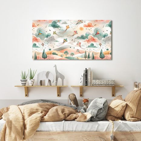 OBRAZ HŘEJIVÉ ODPOLEDNE S LÉTAJÍCÍMI DRAKY - DĚTSKÉ OBRAZY - OBRAZY