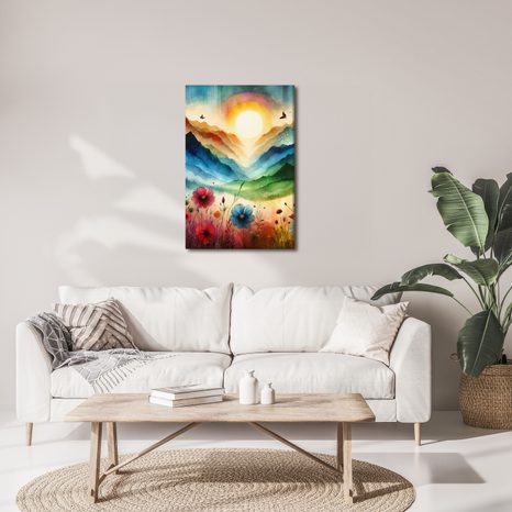 OBRAZ ROZPRÁVKOVÁ KRAJINA S KVETMI A SLNKOM - OBRAZY POLIA A LÚKY - OBRAZY