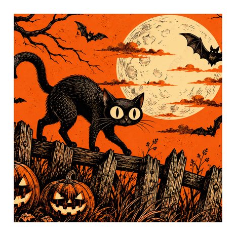QUADRO SU TELA – GATTO DI HALLOWEEN TRA LE ZUCCHE - QUADRI HALLOWEEN E HORROR - STAMPE E QUADRI