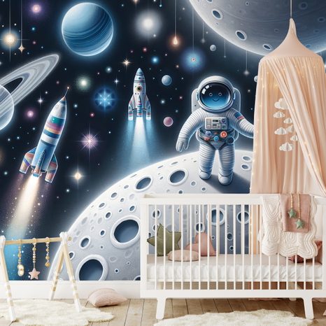 SAMOLEPÍCÍ TAPETA DĚTSKÝ VESMÍR S ASTRONAUTY - DĚTSKÉ TAPETY - TAPETY