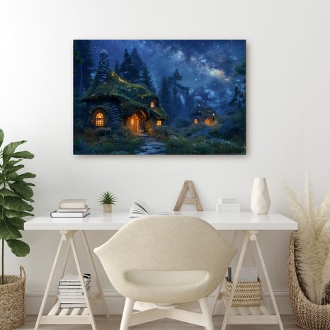 OBRAZ KOUZELNÁ VÁNOČNÍ NOC V LESE - BAREVNÉ DOMY - OBRAZY