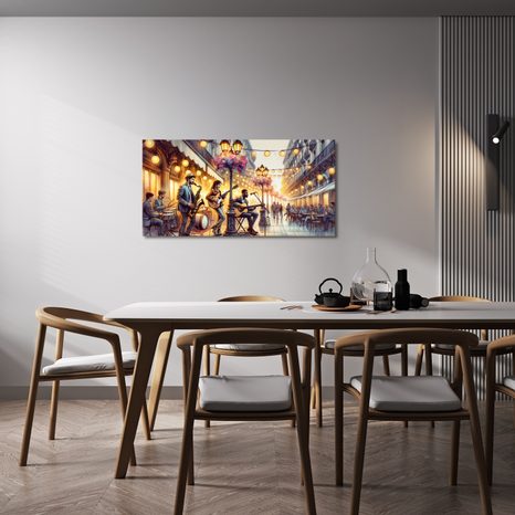 OBRAZ POULIČNÍ KAPELA PŘI ZÁPADU SLUNCE - OBRAZY MĚSTA - OBRAZY