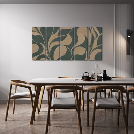 5-TEILIGES WANDBILD ABSTRAKTE BLÄTTER IN BEIGE - WANDBILDER ABSTRAKTE FORMEN - BILDER