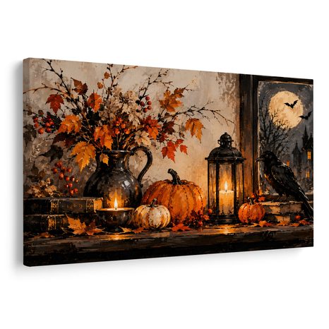 WANDBILD HERBSTLICHES STILLLEBEN MIT RABEN - HALLOWEEN- UND HORROR-BILDER - BILDER