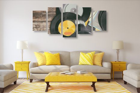 5-TEILIGES WANDBILD ALTE SCHALLPLATTEN - VINTAGE- UND RETRO-BILDER - BILDER