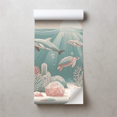 SAMOLEPÍCÍ TAPETA PODMOŘSKÝ SVĚT V PASTELOVÝCH BARVÁCH - DĚTSKÉ TAPETY - TAPETY