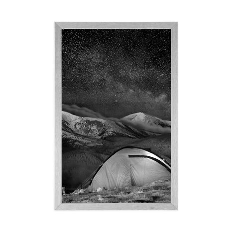 POSTER – TENDA SOTTO IL CIELO NOTTURNO IN BIANCO E NERO - NERO E BIANCO - POSTER