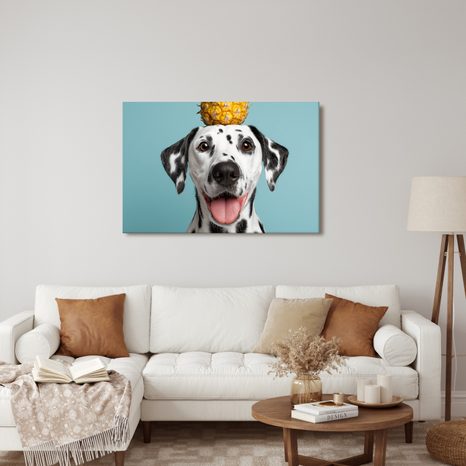 WANDBILD DALMATINER MIT ANANAS AUF DEM KOPF - BILDER VON HUNDEN - BILDER