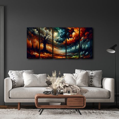 5-DÍLNÝ OBRAZ MYSTICKÝ STROM ŽIVOTA - OBRAZY STROMY ŽIVOTA - OBRAZY