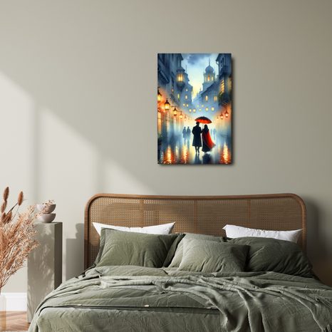 WANDBILD LIEBESPAAR IM REGEN ZWISCHEN HISTORISCHEN GEBÄUDEN - BILDER VON MENSCHEN - BILDER