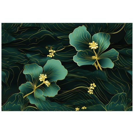 TAPETE LUXURIÖSE GRÜN-GOLDENE BLUME - TAPETEN MIT BLUMENMOTIVEN - TAPETEN