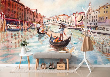 TAPETE VENEZIANISCHE GONDEL - TAPETEN IMITATION VON ÖLGEMÄLDE - TAPETEN