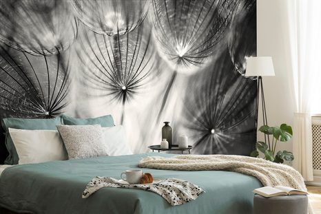 WALLPAPER UNUSUAL BLACK AND WHITE DANDELION - BLACK AND WHITE WALLPAPERS - WALLPAPERS