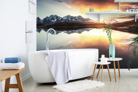 WALL MURAL DAZZLING SUNSET OVER A MOUNTAIN LAKE - WALLPAPERS NATURE - WALLPAPERS