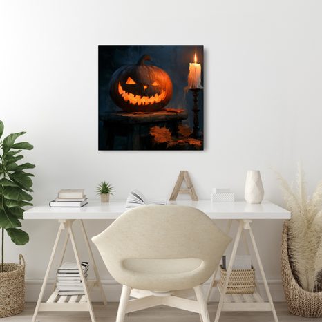 WANDBILD HALLOWEEN-KÜRBIS IM HALBDUNKEL - HALLOWEEN- UND HORROR-BILDER - BILDER
