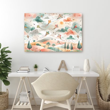 TABLOU ZMEIE ZBURĂTOARE DEASUPRA UNUI PEISAJ COLORAT - TABLOURI PENTRU COPII - TABLOURI