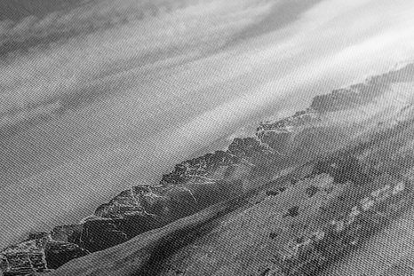 WANDBILD UNTERGEHENDE SONNE ÜBER DEM SEE IN SCHWARZ-WEISS - SCHWARZ-WEISSE BILDER - BILDER