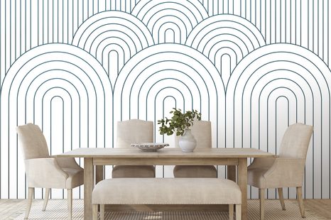 TAPET MODEL DE CURCUBEU ALB-ALBASTRU MID-CENTURY - TAPET CU MODEL - TAPETURI