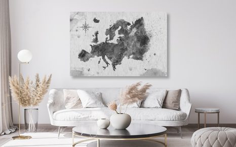 OBRAZ NA KORKU RETRO MAPA EURÓPY V ČIERNOBIELOM PREVEDENÍ - OBRAZY NA KORKU - OBRAZY