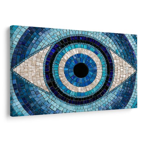TABLEAU SUR TOILE – MOSAÏQUE BLEUE D’UN ŒIL - TABLEAUX PAR THÈME - TABLEAUX