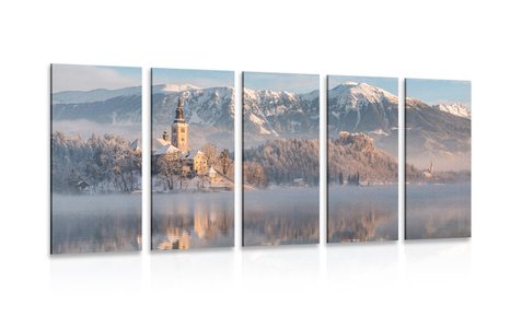 5 PART PICTURE CHURCH AT LAKE BLED IN SLOVENIA