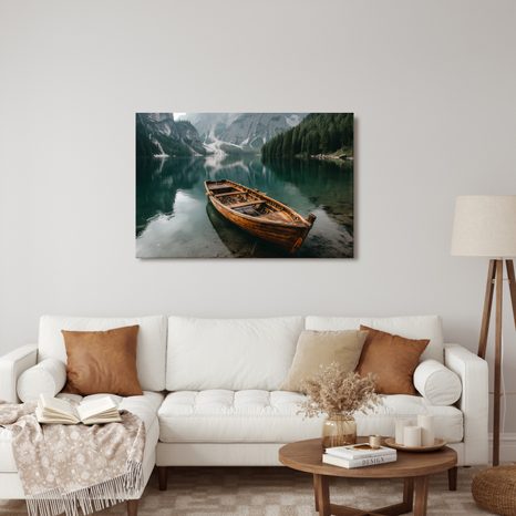 QUADRO SU TELA – BARCA SU LAGO DI MONTAGNA - QUADRI LAGHI - STAMPE E QUADRI