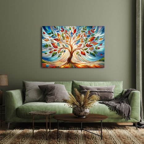 OBRAZ DRZEWO ŻYCIA W KOLOROWYM WITRAŻU - OBRAZY DRZEWA ŻYCIA - OBRAZY