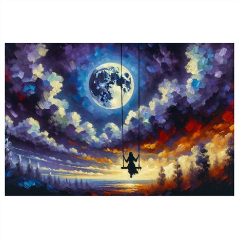 OBRAZ DÍVKA NA HOUPAČCE POD MĚSÍCEM - OBRAZY MĚSÍC - OBRAZY
