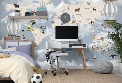 TAPETA NÁDHERNÁ DETSKÁ MAPA SO ZVIERATKAMI - TAPETY MAPY - TAPETY
