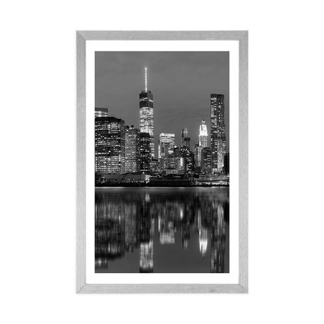 POSTER – RIFLESSO DI MANHATTAN NELL'ACQUA IN BIANCO E NERO - NERO E BIANCO - POSTER