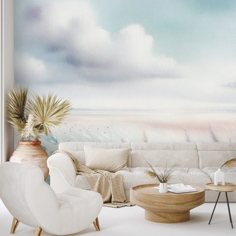 FOTOTAPETE ZARTE PASTELLWIESEN UND HIMMEL - TAPETEN FELDER UND WIESEN - TAPETEN