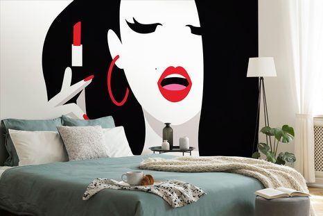 SELBSTKLEBENDE TAPETE FRAU MIT LIPPENSTIFT - SELBSTKLEBENDE TAPETEN - TAPETEN