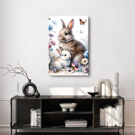 WANDBILD SÜSSE HÄSCHEN ZWISCHEN BLUMEN - 🔥 TOTALAUSVERKAUF