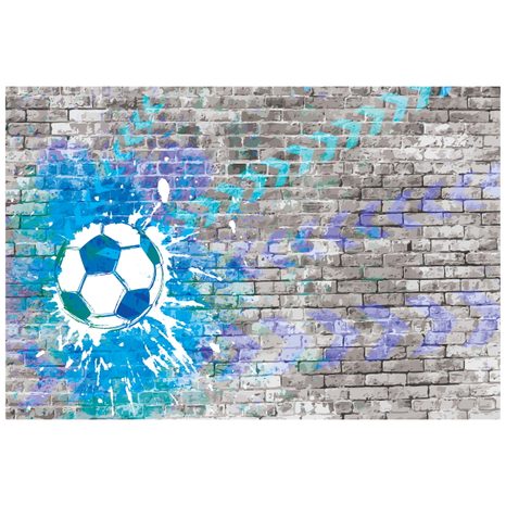 CARTA DA PARATI – PALLA DA CALCIO BLU SU MURO DI MATTONI - CARTA DA PARATI ARTE DI STRADA - CARTA DA PARATI
