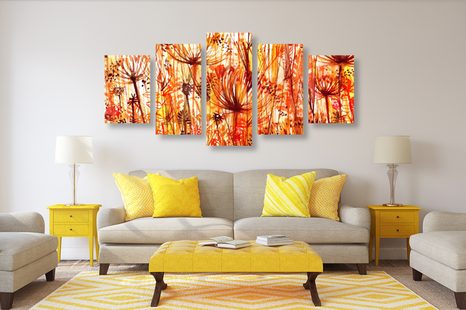 5 RÉSZES KÉP PITYPANG NARANCSSÁRGA SZÍNEKBEN - VIRÁGMINTÁS KÉPEK - KÉPEK