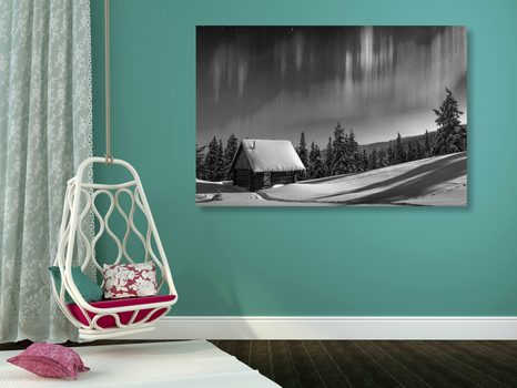 OBRAZ ROZPRÁVKOVÁ ZIMNÁ KRAJINA V ČIERNOBIELOM PREVEDENÍ - ČIERNOBIELE OBRAZY - OBRAZY