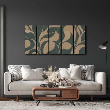5-TEILIGES WANDBILD ABSTRAKTE BLÄTTER IN BEIGE - WANDBILDER ABSTRAKTE FORMEN - BILDER
