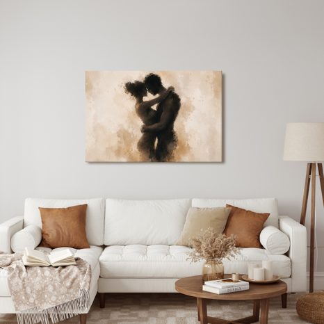 QUADRO SU TELA – TENERO ABBRACCIO DEGLI AMANTI - QUADRI AMORE - STAMPE E QUADRI