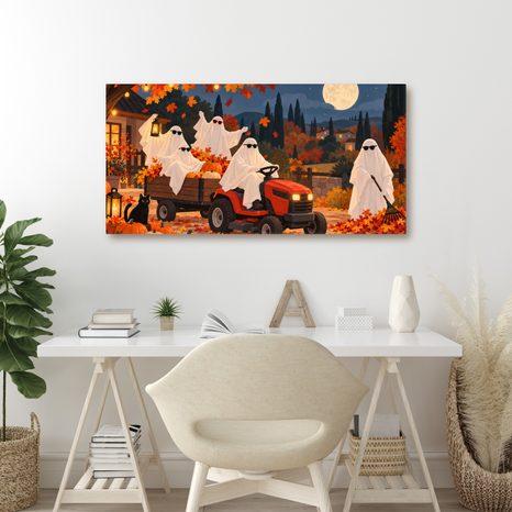 QUADRO SU TELA – FANTASMI AUTUNNALI CON ZUCCHE - QUADRI HALLOWEEN E HORROR - STAMPE E QUADRI