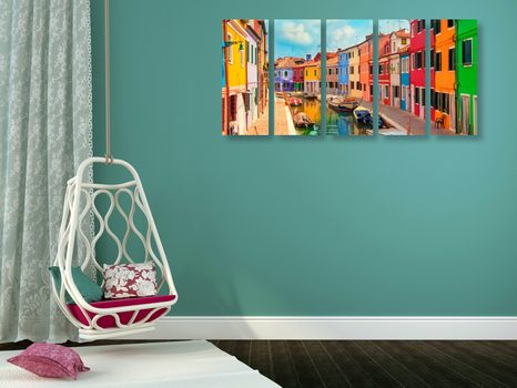 5-TEILIGES WANDBILD PASTELL-HÄUSER IN EINER STADT - BILDER VON STÄDTEN - BILDER