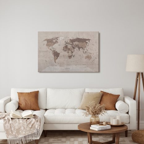 OBRAZ NA KORKU MAPA SVĚTA V ŠEDÉM PROVEDENÍ - PICTURES ON CORK - PICTURES