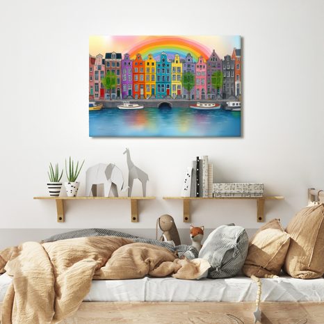 OBRAZ DUHOVÉ MĚSTO NA KANÁLE - BAREVNÉ DOMY - OBRAZY